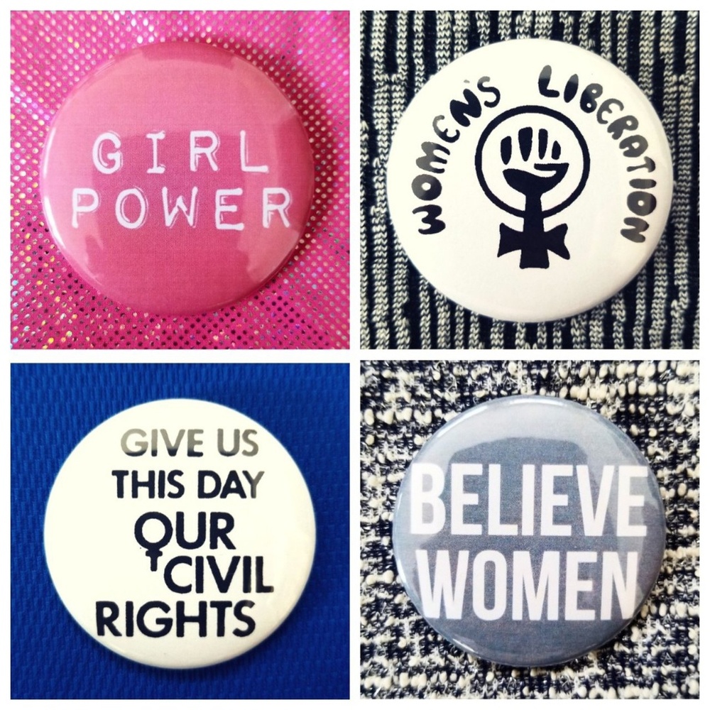 Feminist girl power set of 4 buttons badge pins